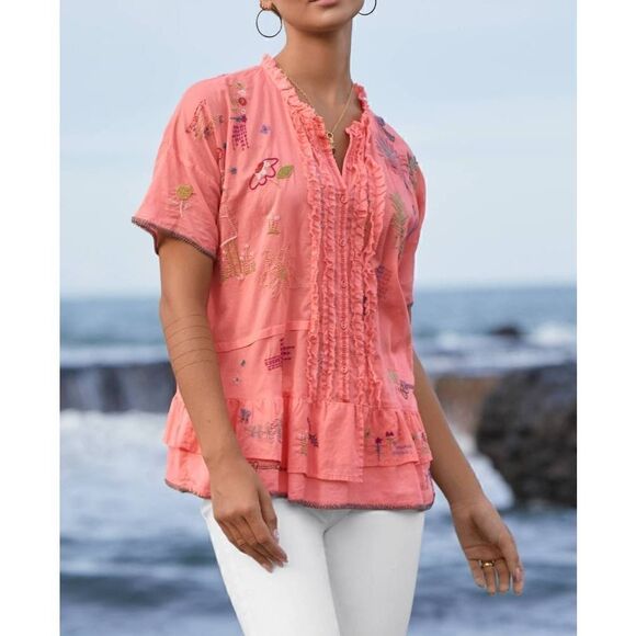 Johnny Was Mayeda Blouse Shell Pink Size M - Picture 2 of 7